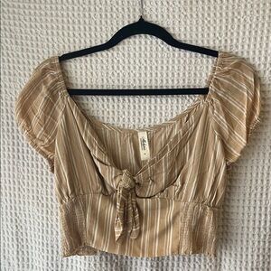 Mahina Tan Striped Crop Top